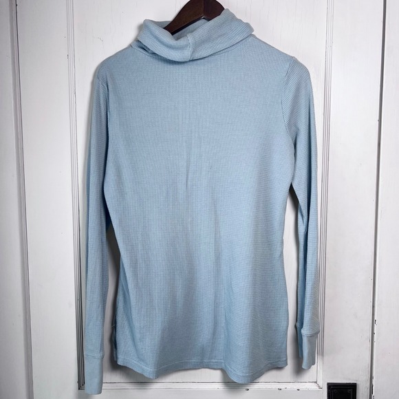 Eddie Bauer Womens Light Blue Waffle Knit Cowl Neck Long Sleeve Top Size M - Picture 3 of 6